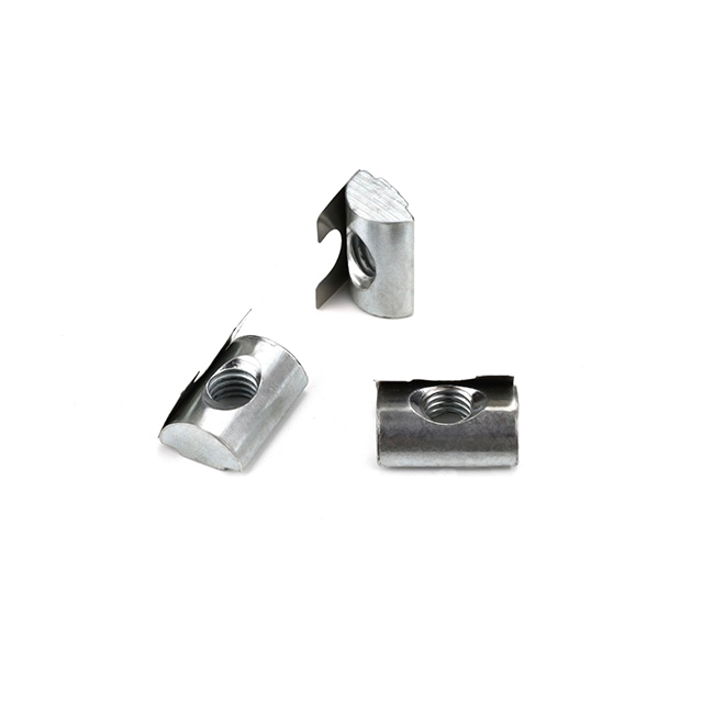 Self-aligning roll-in T-slot nut with spring leaf,steel,zinc plated